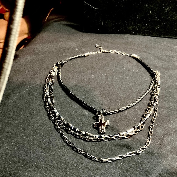 Four Strand Necklace with Silver Cross Adjustable - Picture 8 of 8